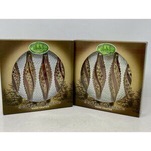 Set 8 Vintage Enchanted Forest Pink Gold Mauve Glass Teardrop Ornaments 5” W Box